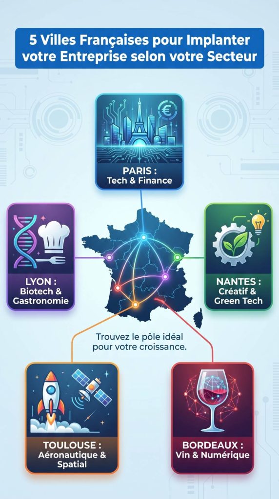 5 villes françaises ou implanter son entreprise selon son secteur d'activité